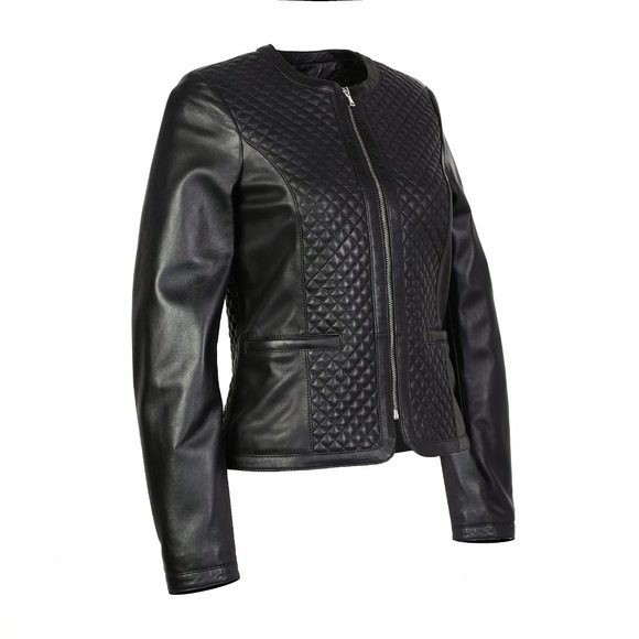 GILLE WOMENS DIAMOND PATTERNED LEATHER JACKET - Picture 3 of 4